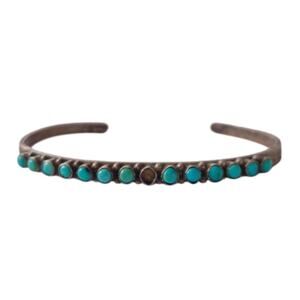 Vintage Zuni Sterling Silver Snake Eye Turquoise Cuff Bracelet